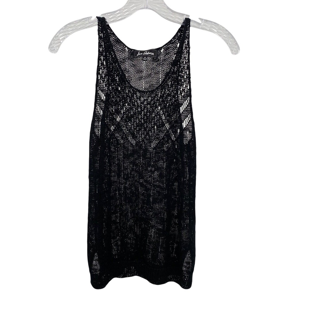 Sam Edelman Womens Size Medium Black Knit Sheer Tank Top Cover Up Swim Preppy - Picture 2 of 7